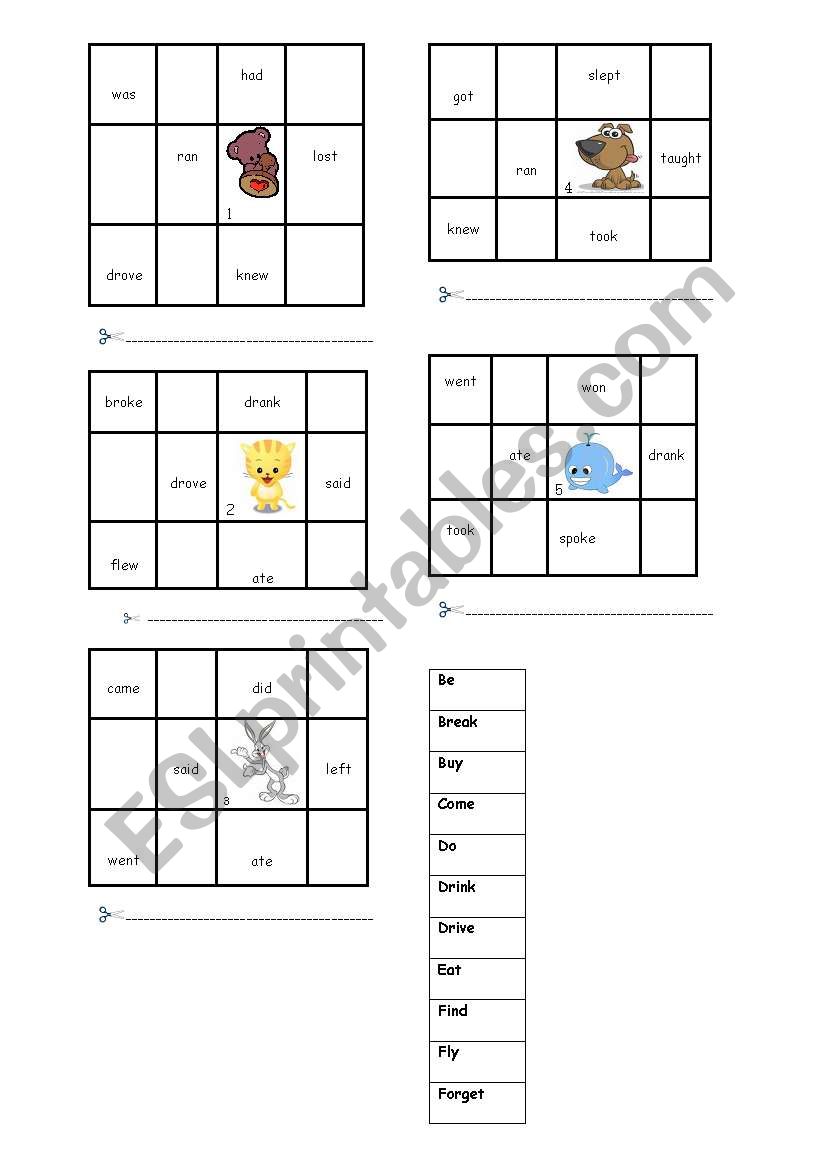 irregular vebs worksheet