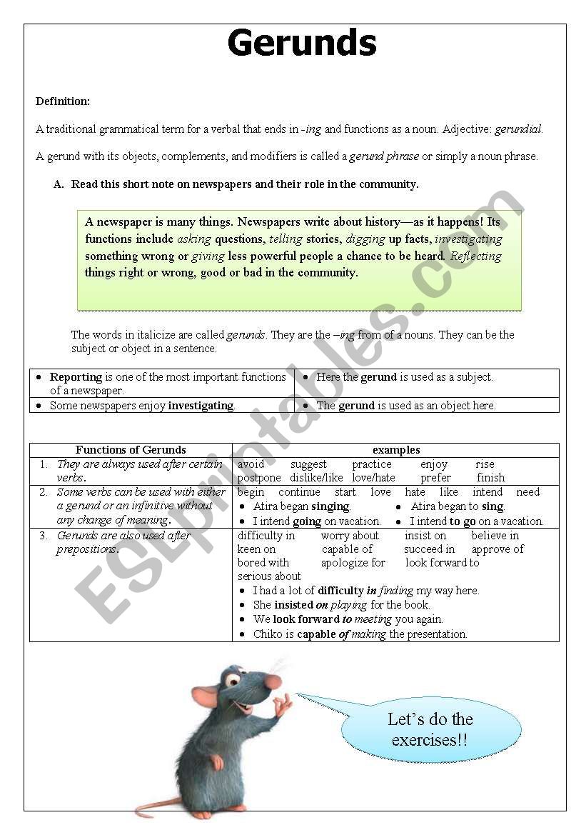 Gerunds worksheet