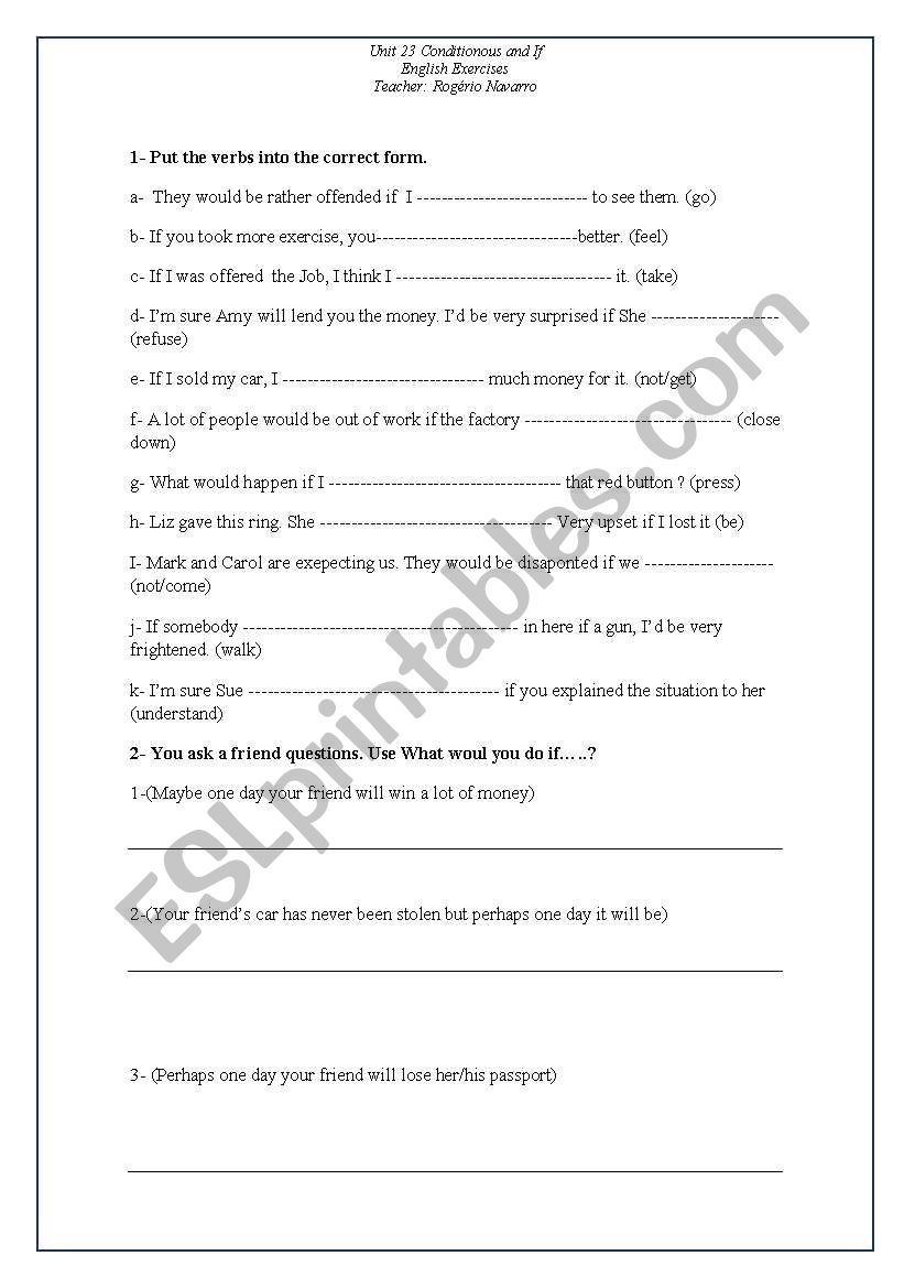 Condtional Sentences worksheet