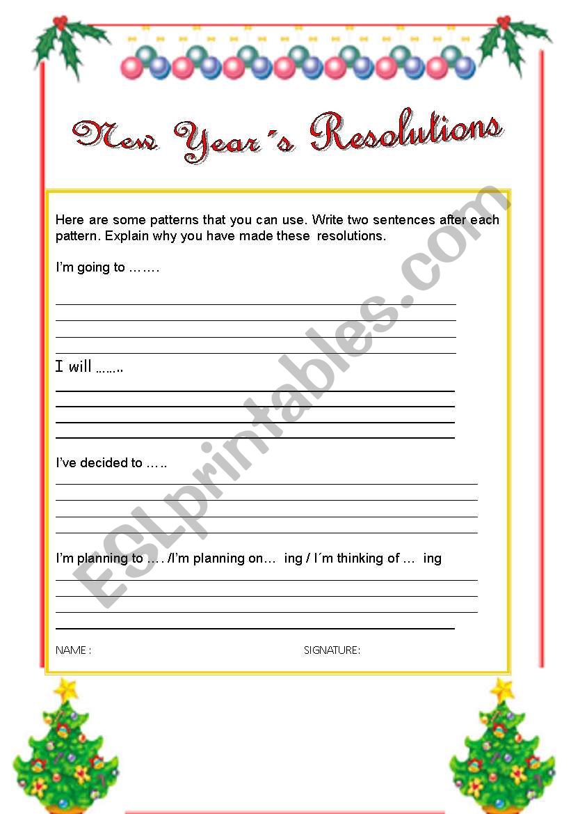 New Years Resolutions worksheet