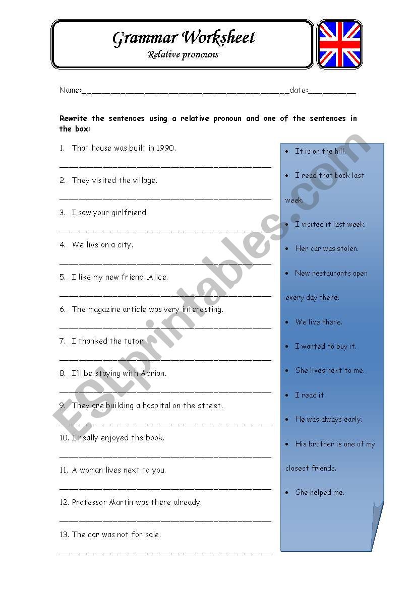 relative pronouns worksheet