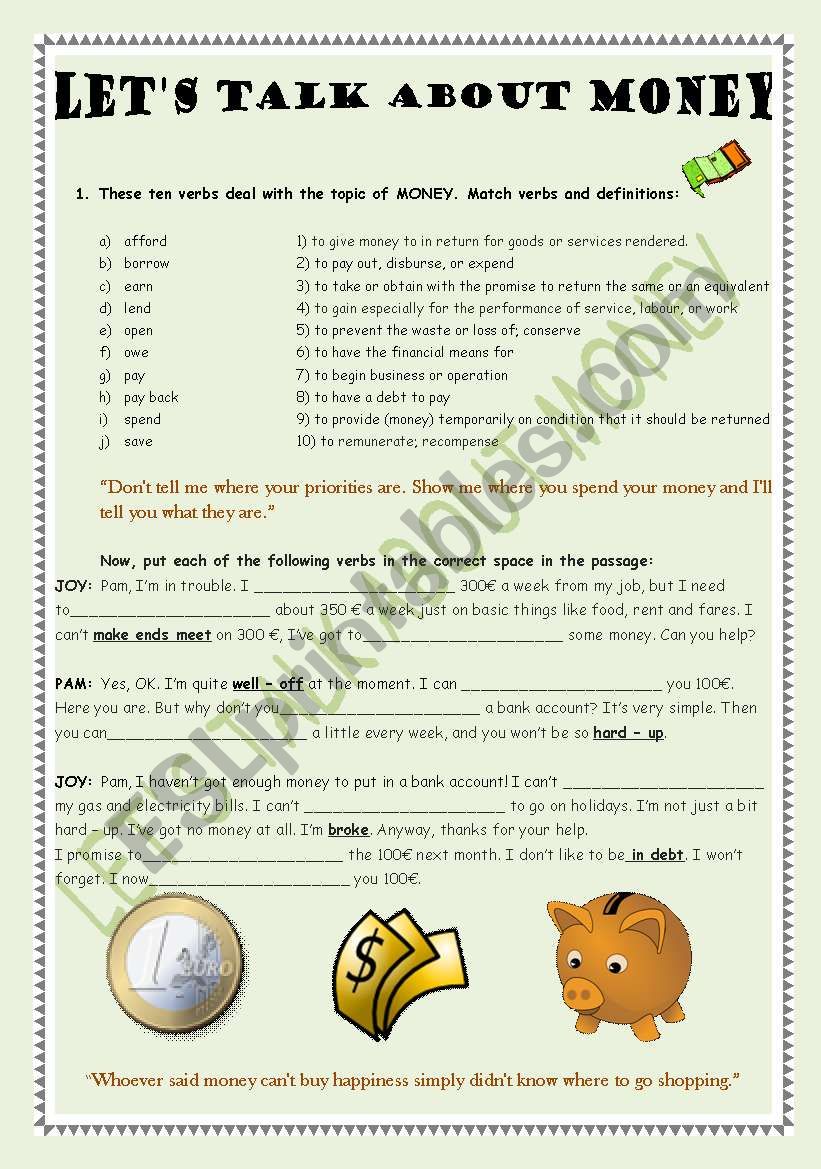 Текст английский money. Let's talk about money Worksheet. Talk about money in English. Money Worksheets. Money Vocabulary Worksheets.
