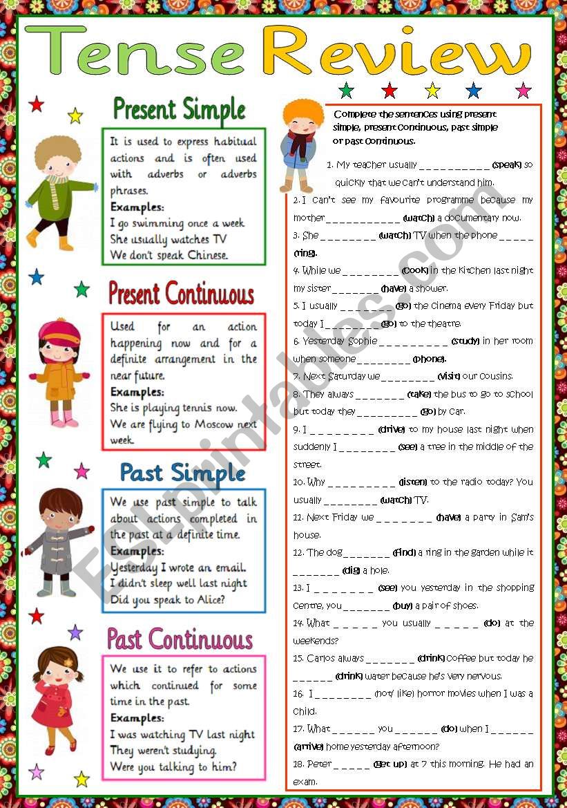 Present and Past tense review worksheet