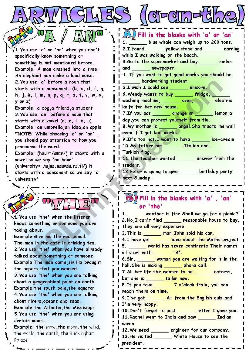 ARTICLES ( A-AN-THE ) worksheet