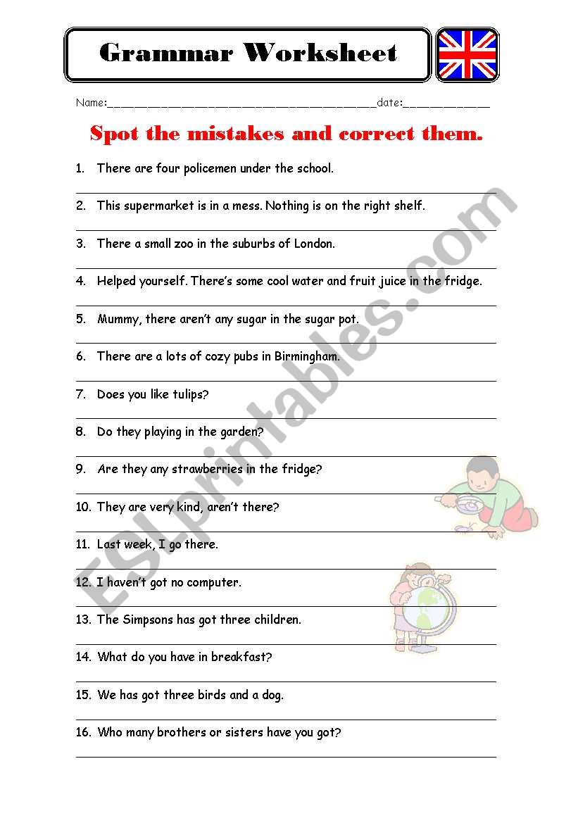 spot the mistake worksheet