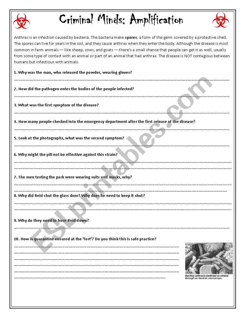 Anthrax (Criminal Minds) worksheet