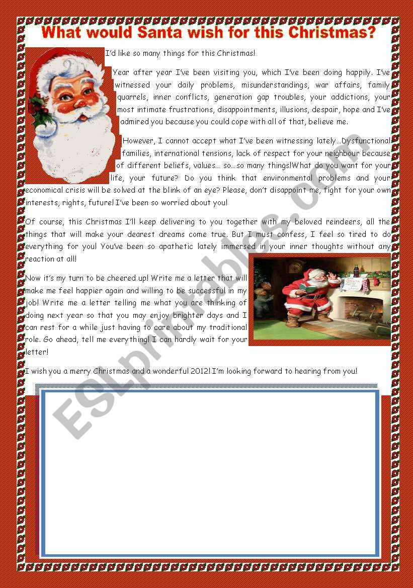 WRITING A LETTER TO SANTA- WHAT WOULD SANTA WISH FOR THIS