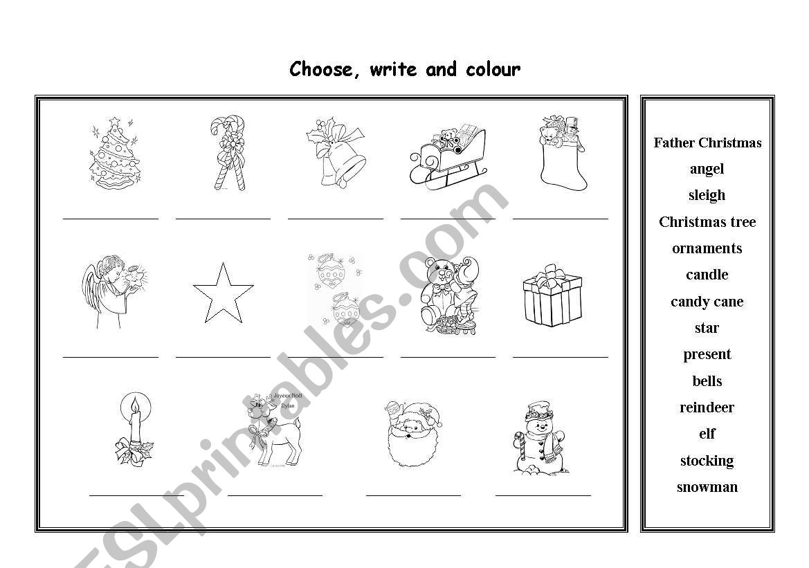 Christmas vocabulary worksheet