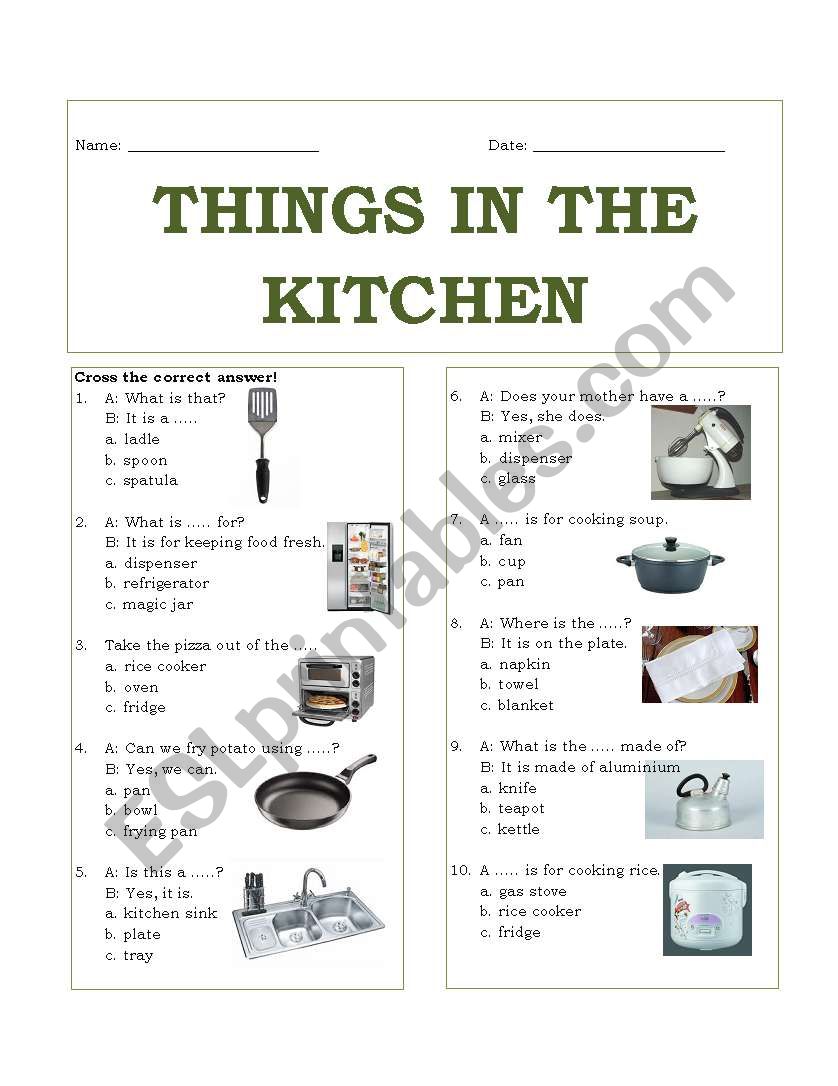 Kitchen worksheet