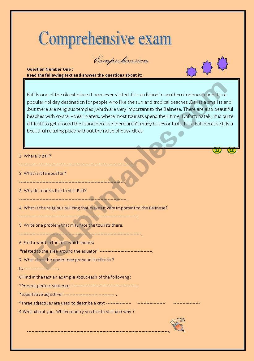 comprehensive exam  worksheet