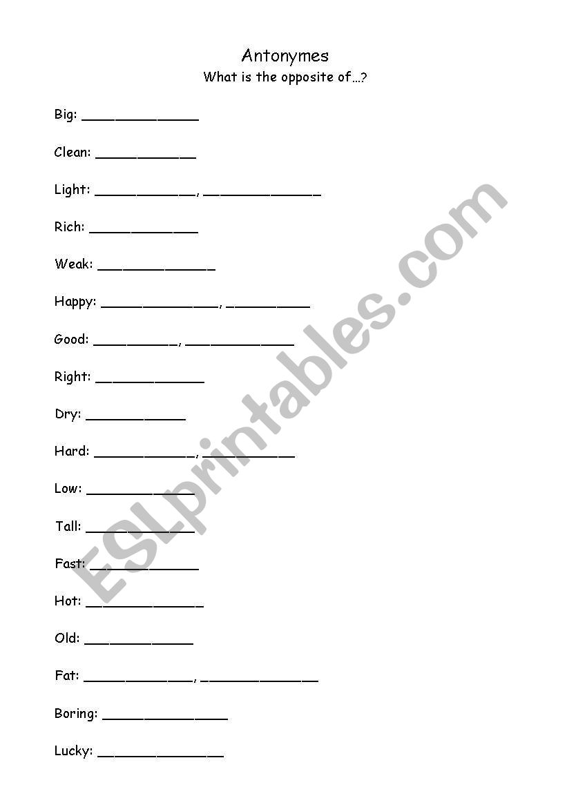 Antonymes worksheet
