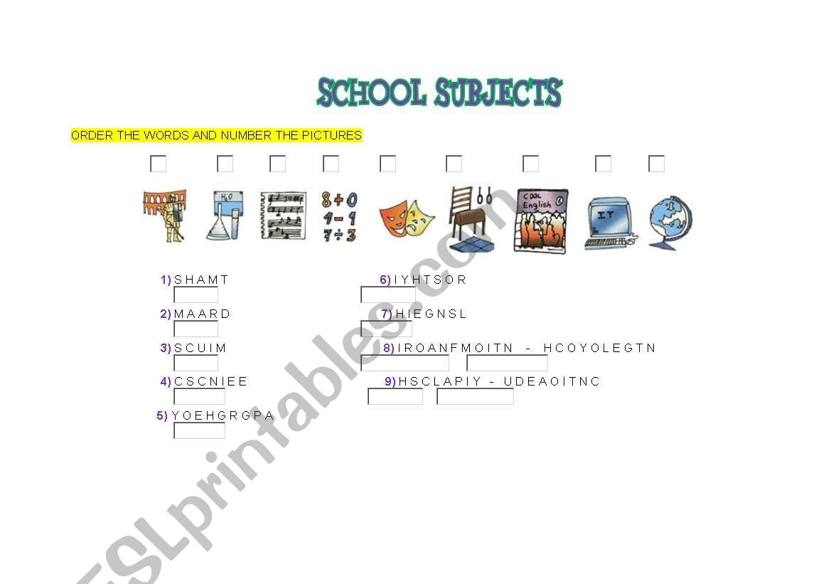 School Subjects worksheet