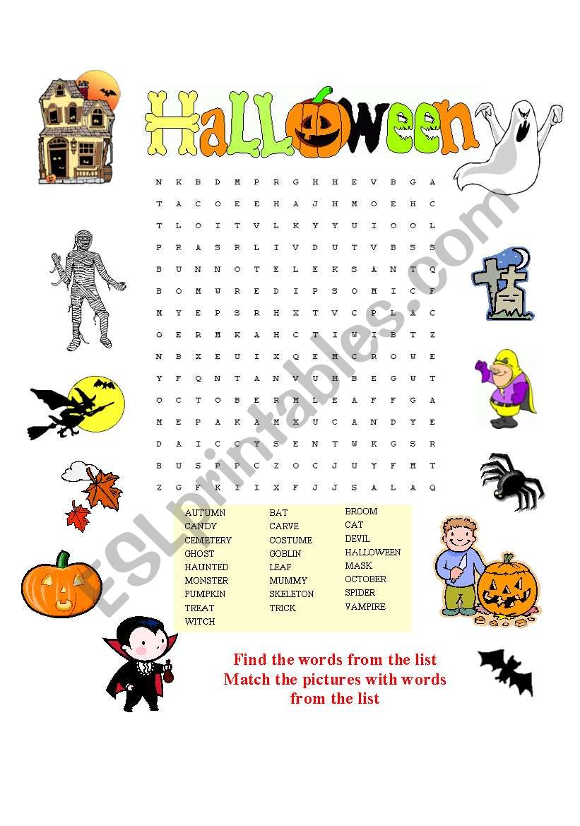 Halloween wordsearch worksheet