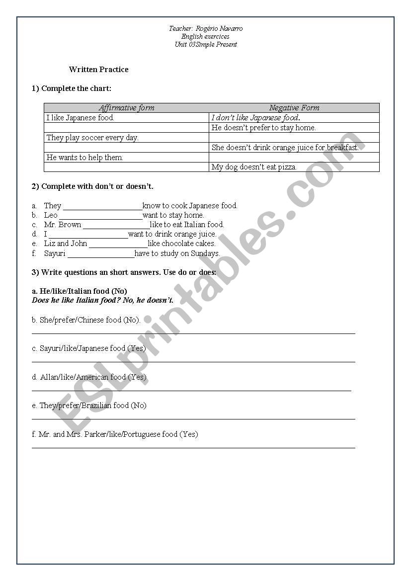 Simple Present worksheet