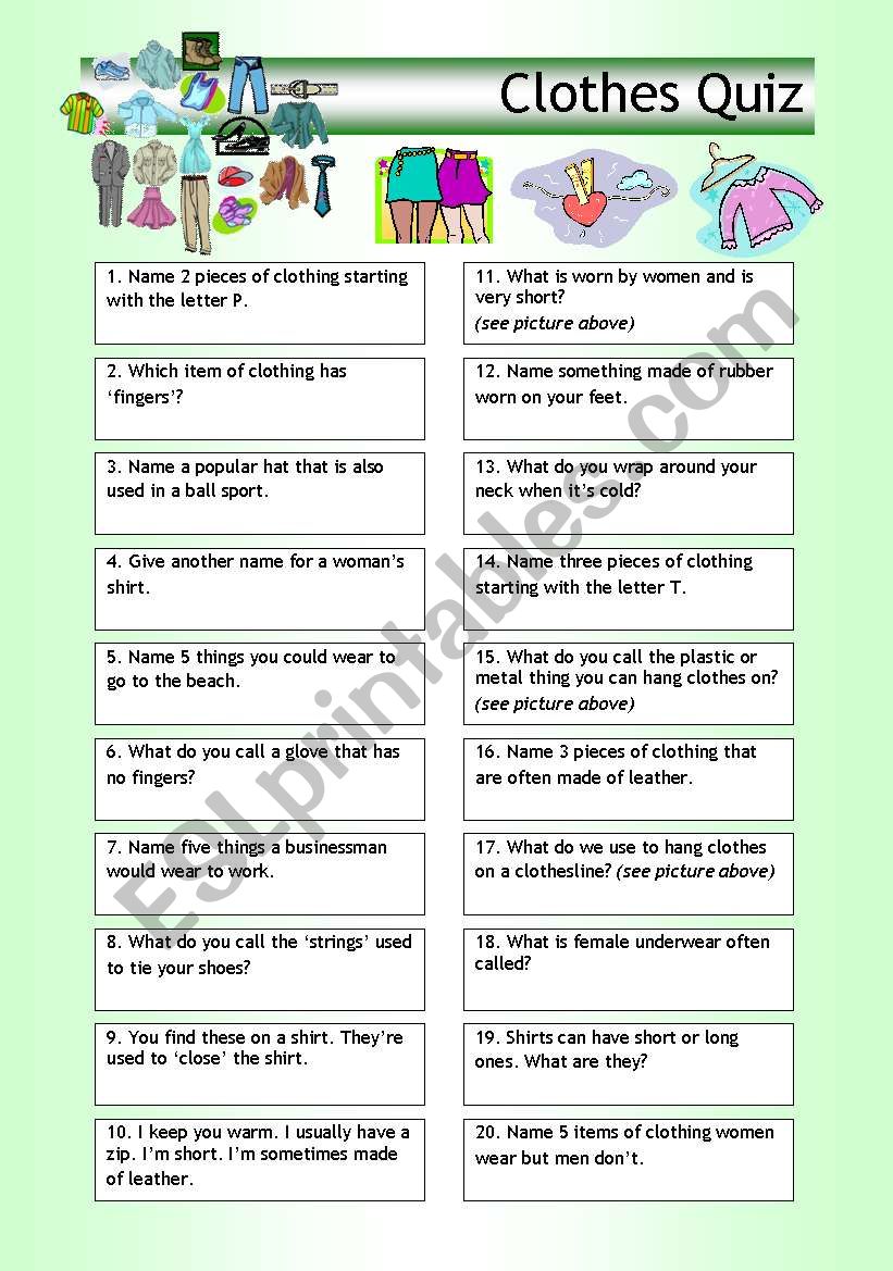 Quiz - Clothes worksheet