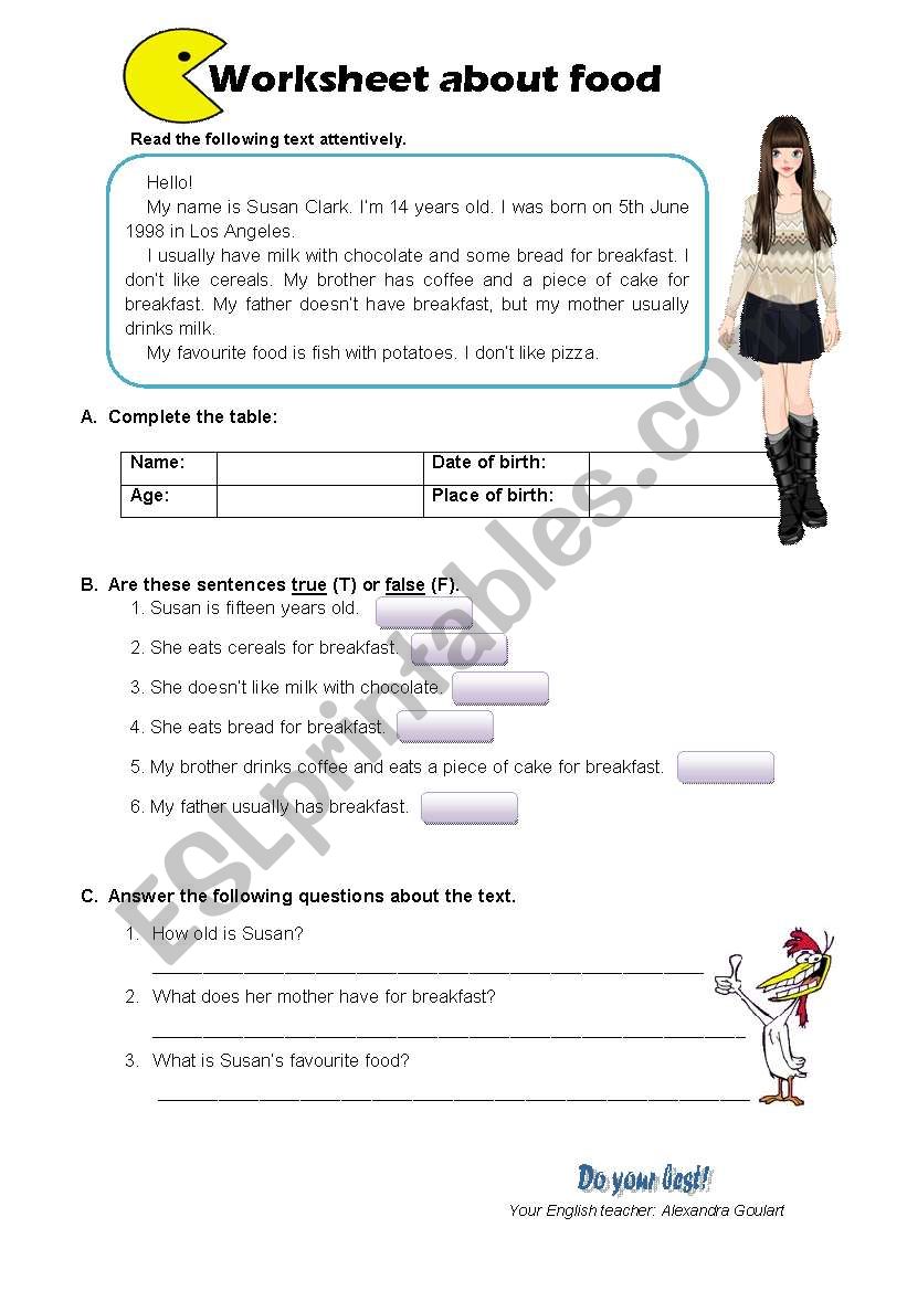 Food - reading-comprehension worksheet