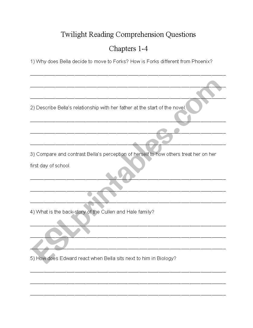 Twilight Comprehension Questions Chapters 1-4