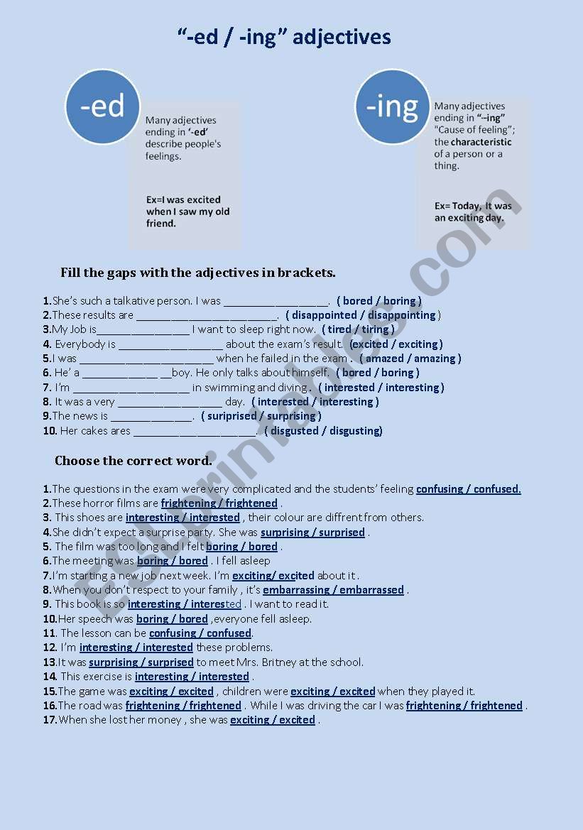 -ing and -ed Adjectives  worksheet