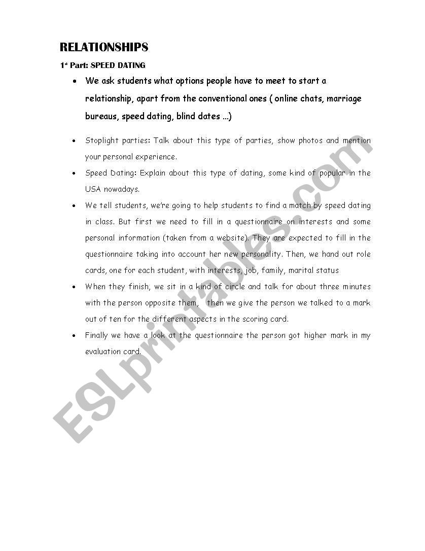 SPEED DATING ACTIVITY worksheet