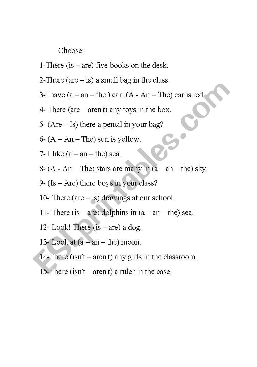 a,an, there is, there are worksheet
