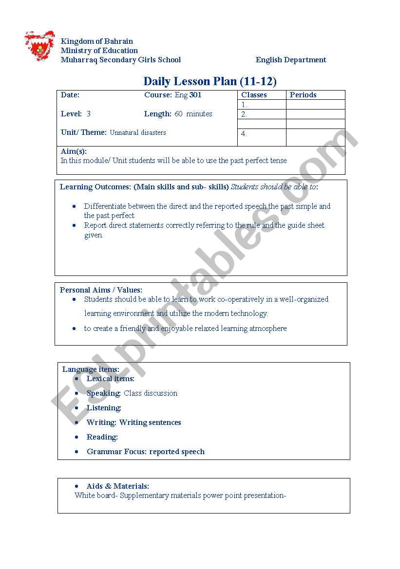 reported speech worksheet