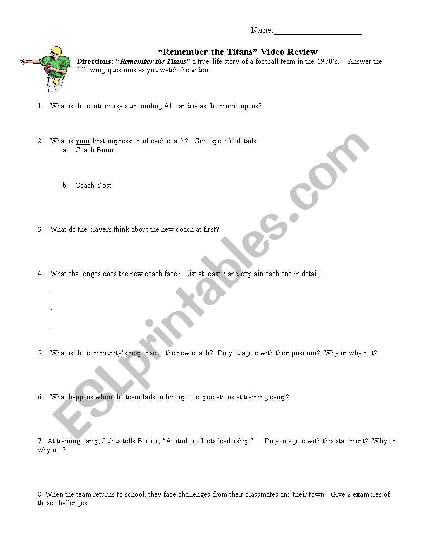 Remember the Titans Video Worksheet