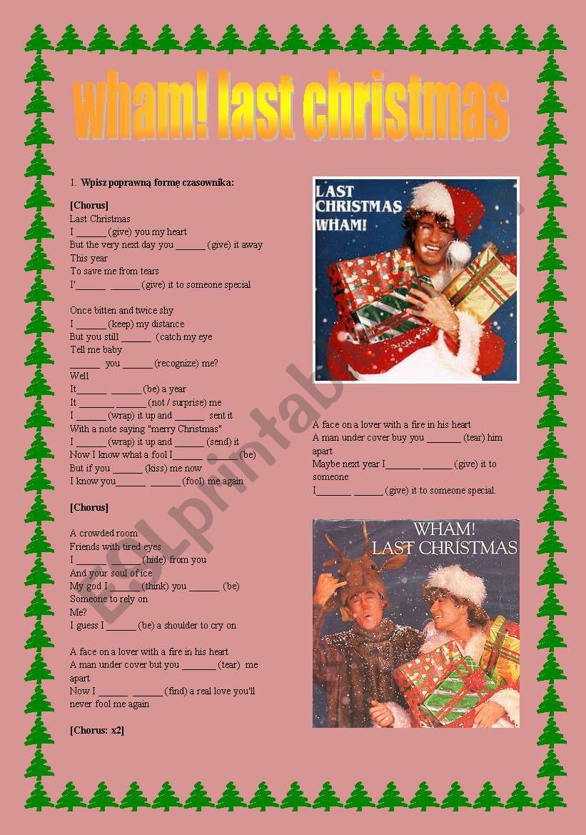 Wham LAST CHRISTMAS worksheet