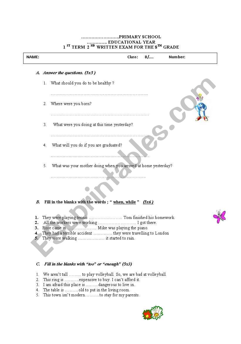 English Exam for 8th Class Students