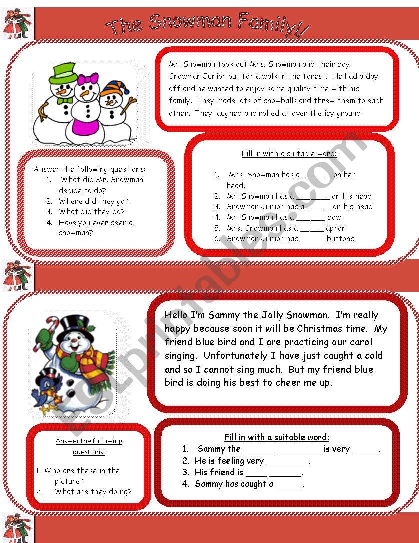 The Snowman Family worksheet