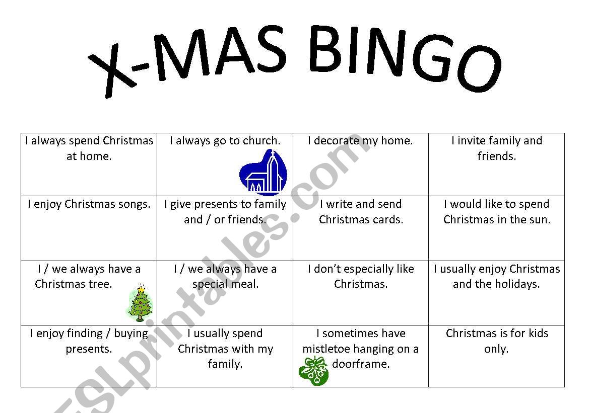 X-mas bingo worksheet