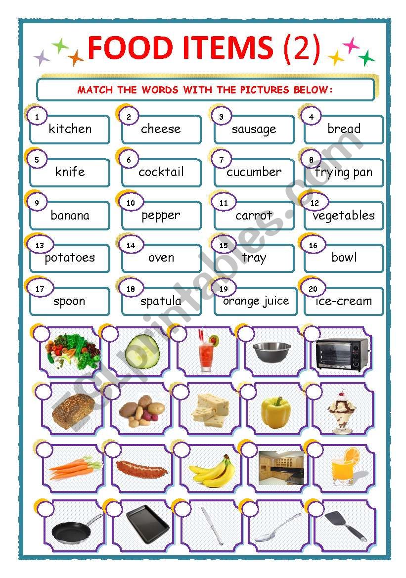 FOOD ITEMS - MATCH - Part 2 worksheet