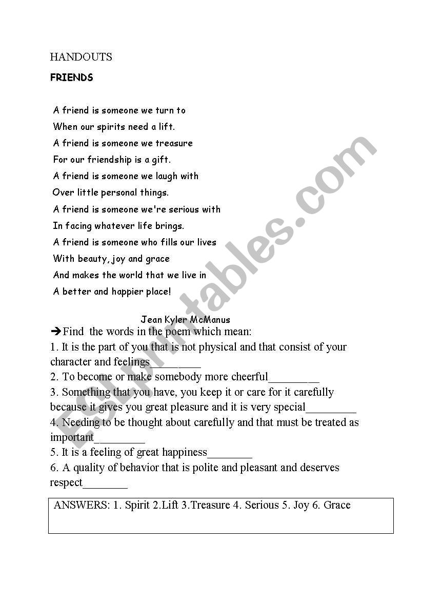 friends worksheet