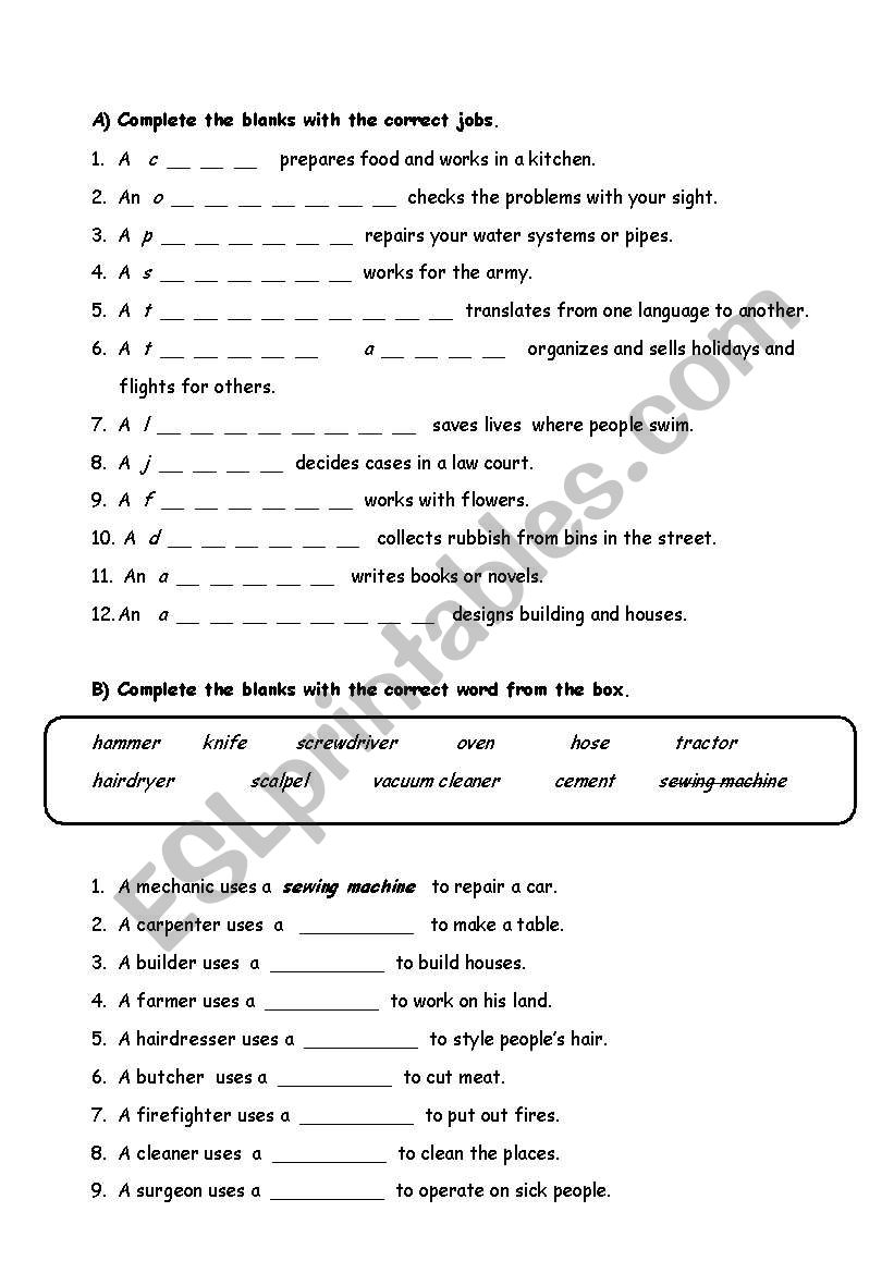 jobs worksheet