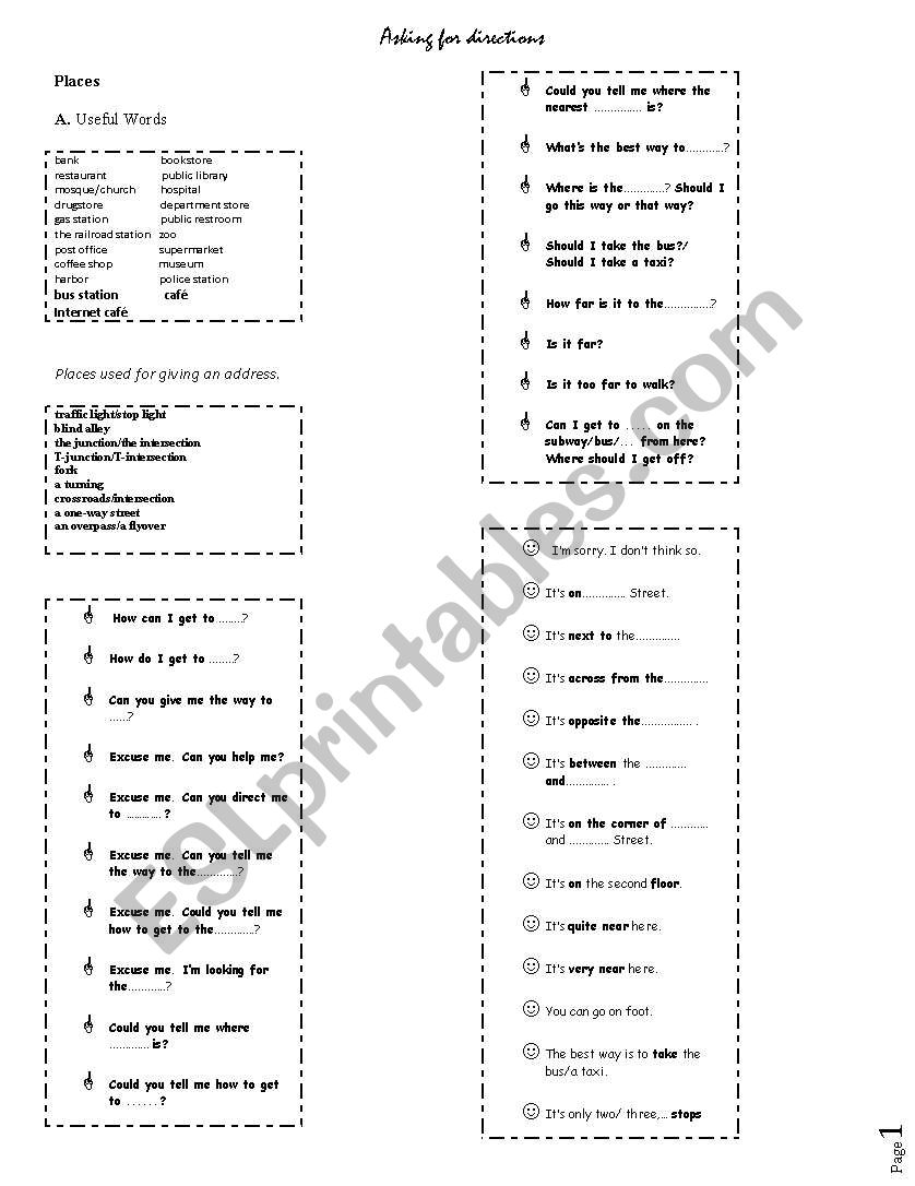 Giving Directions worksheet