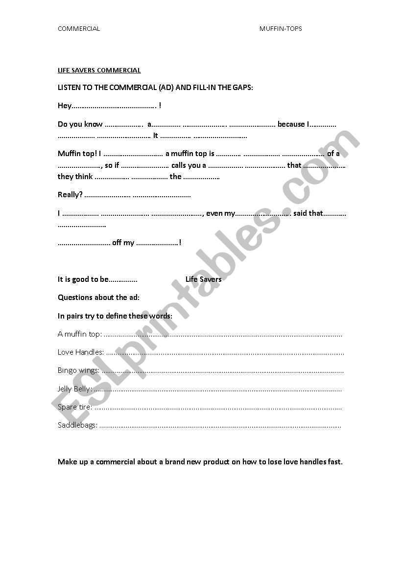 muffin tops (commercial) worksheet