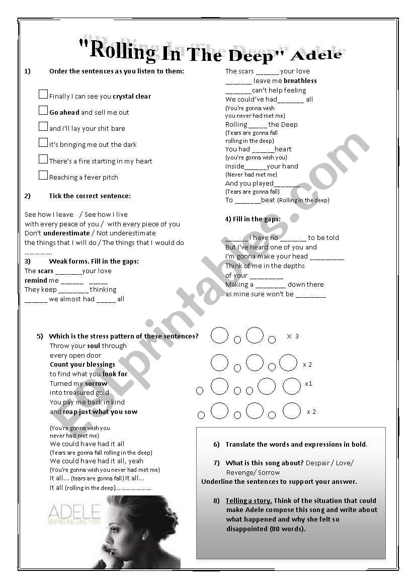 Rolling in the deep by Adele worksheet