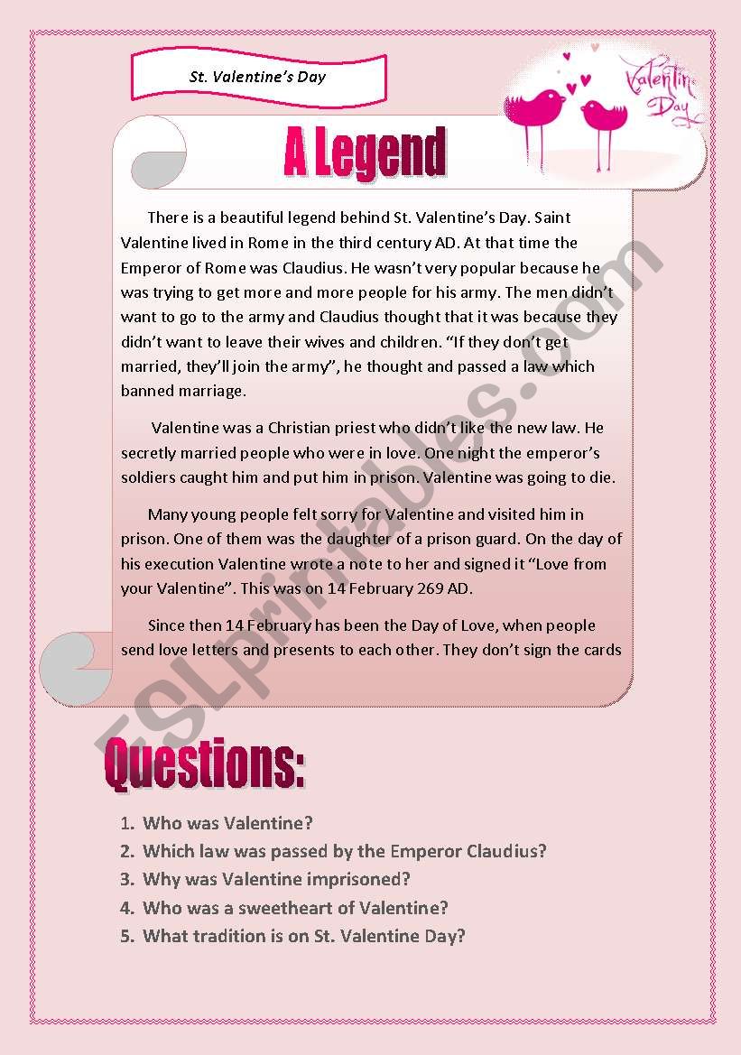 St. Valentines Day worksheet