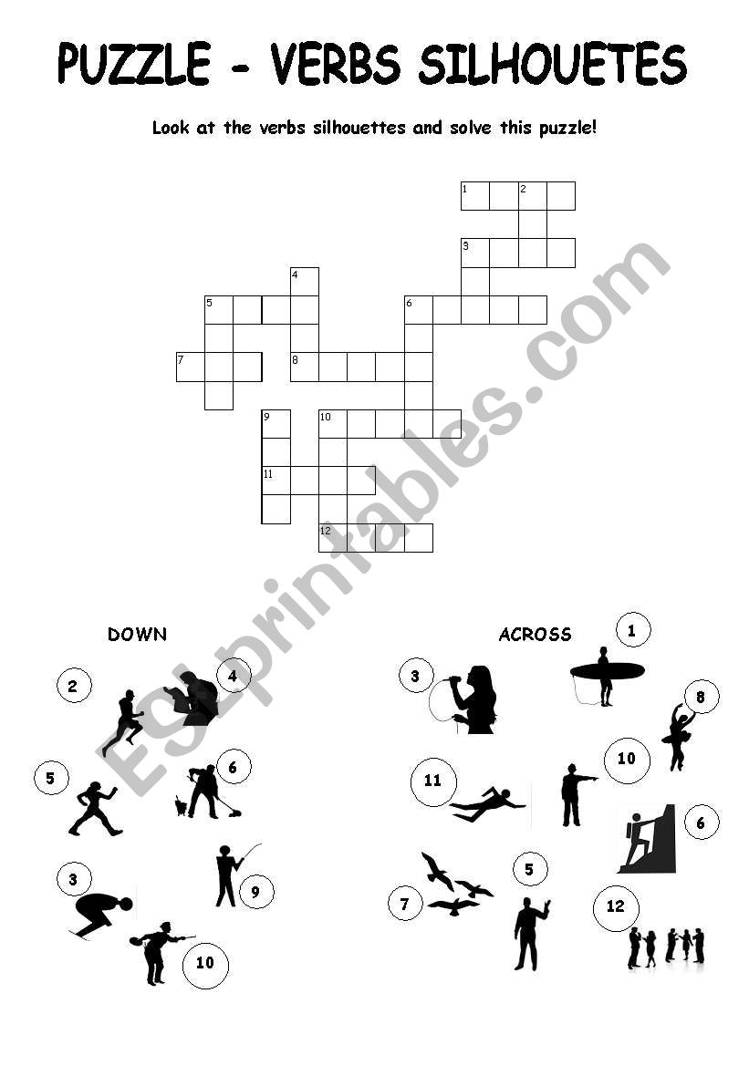 SILHOUETTES VERBS -  Puzzle! worksheet