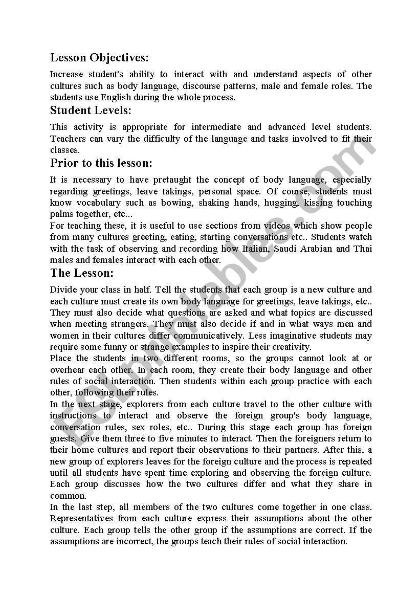 Lesson objectives worksheet