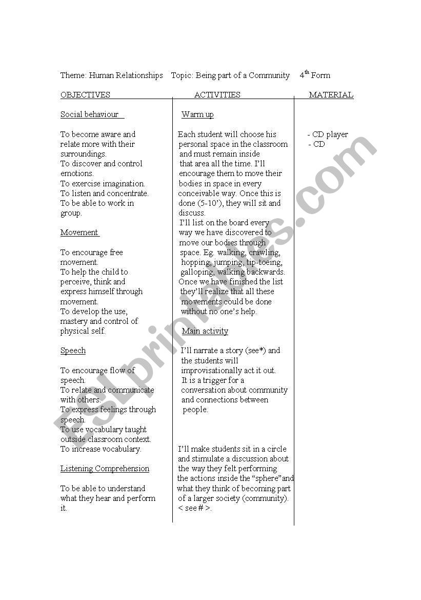 Drama Lesson Plan worksheet