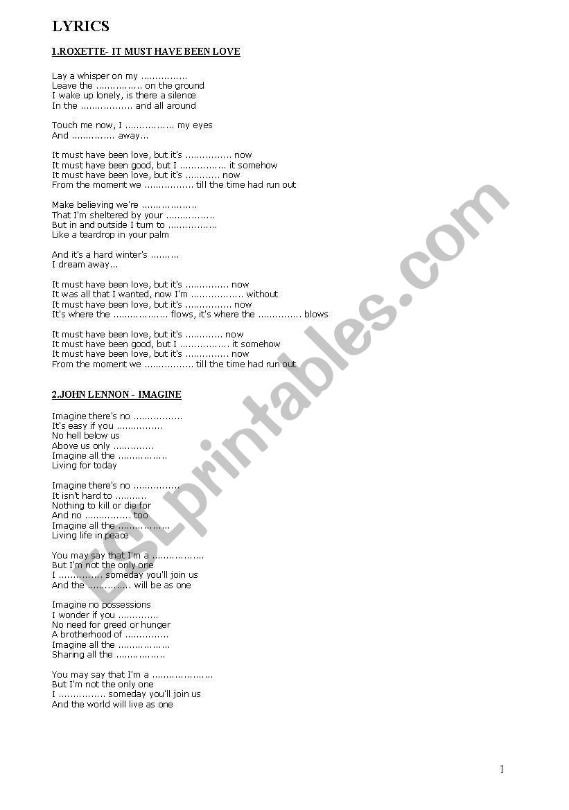 LYRICS worksheet