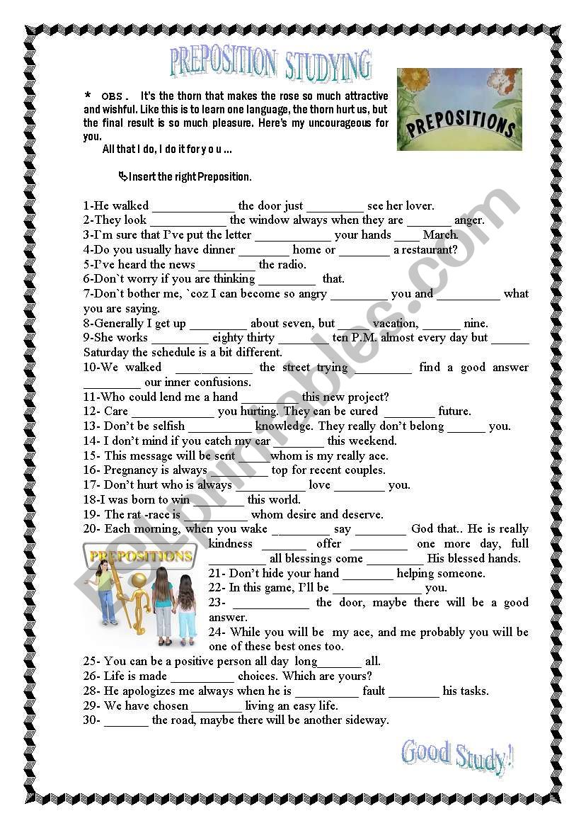 Prepositions worksheet