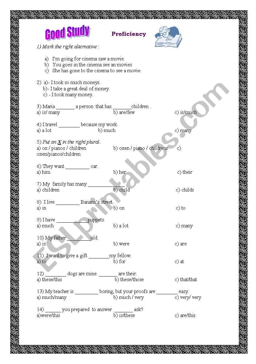 Proeficiency worksheet