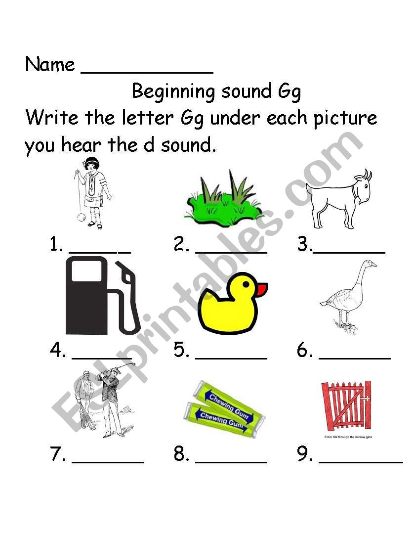 Beginning sound Gg  worksheet
