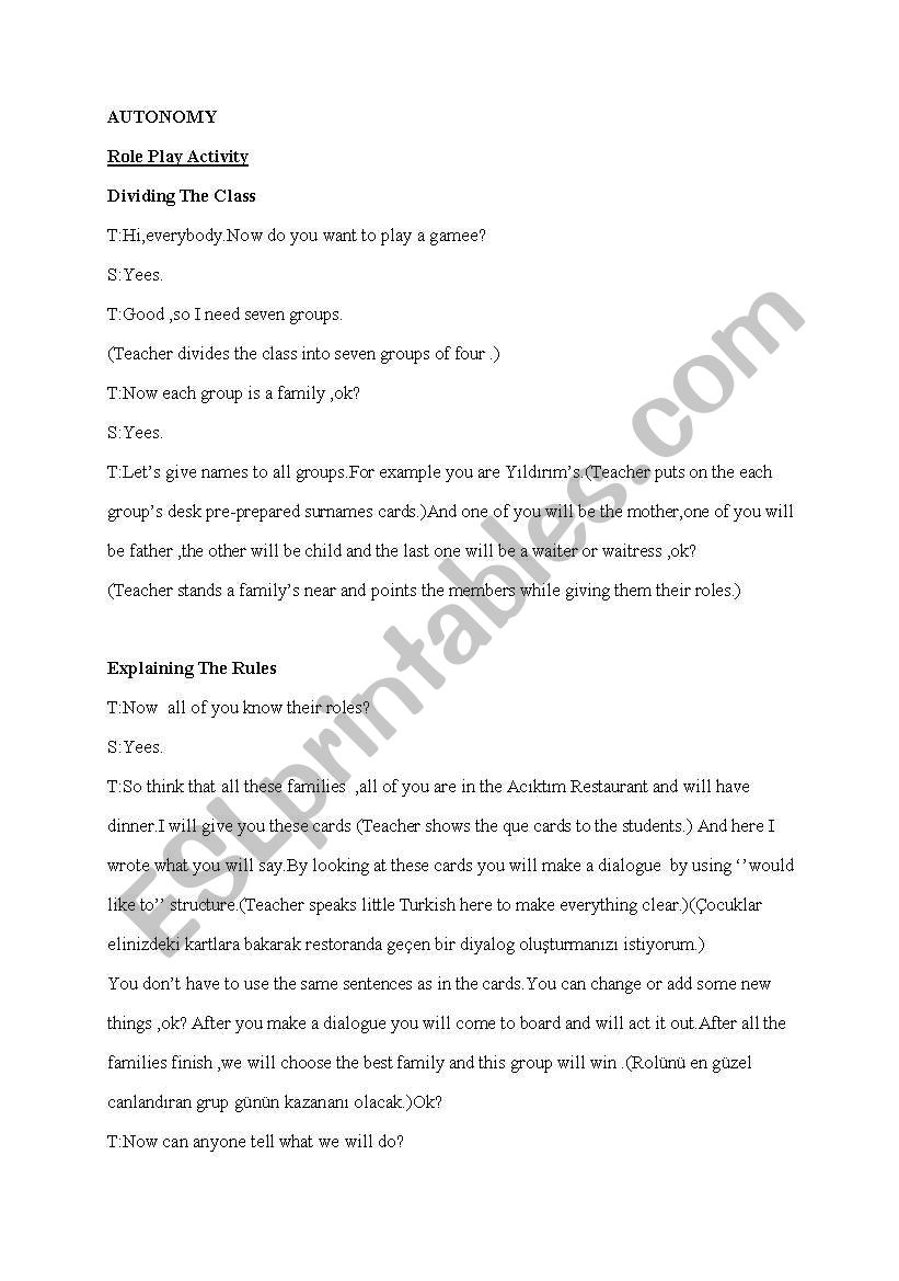 role play activity worksheet