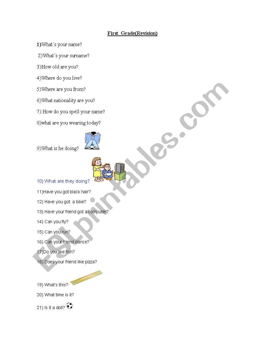 oral revision(first grade) worksheet