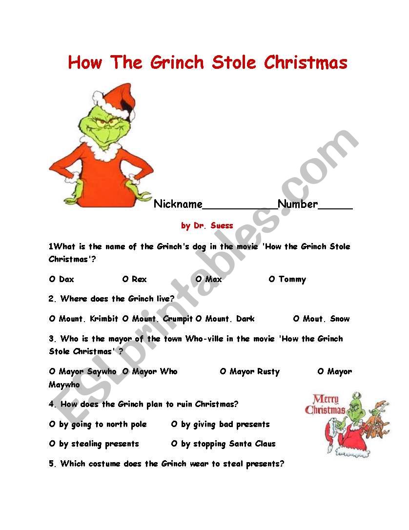 How The Grinch Stole Christma worksheet