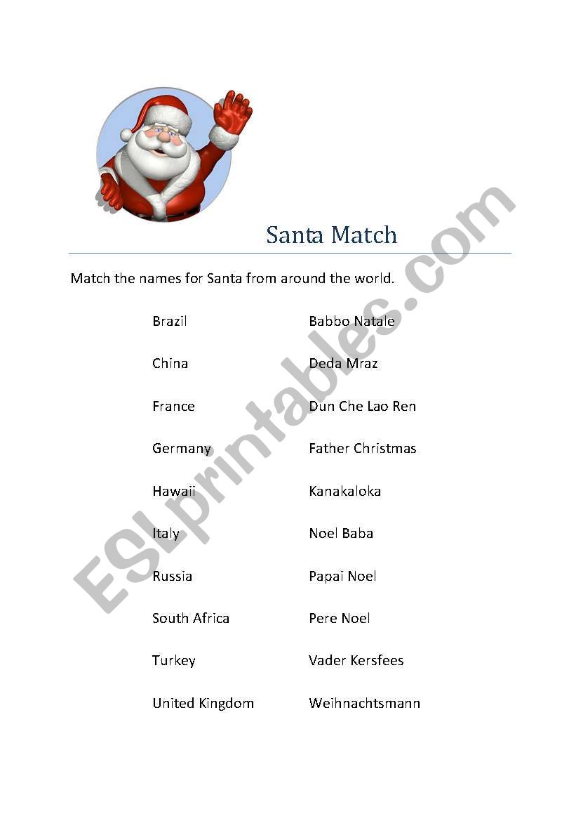 Santa Match worksheet