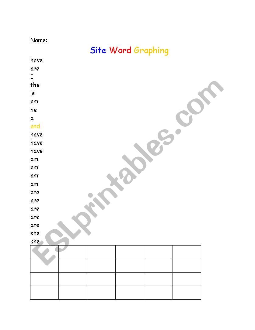 Site Words Graphing worksheet