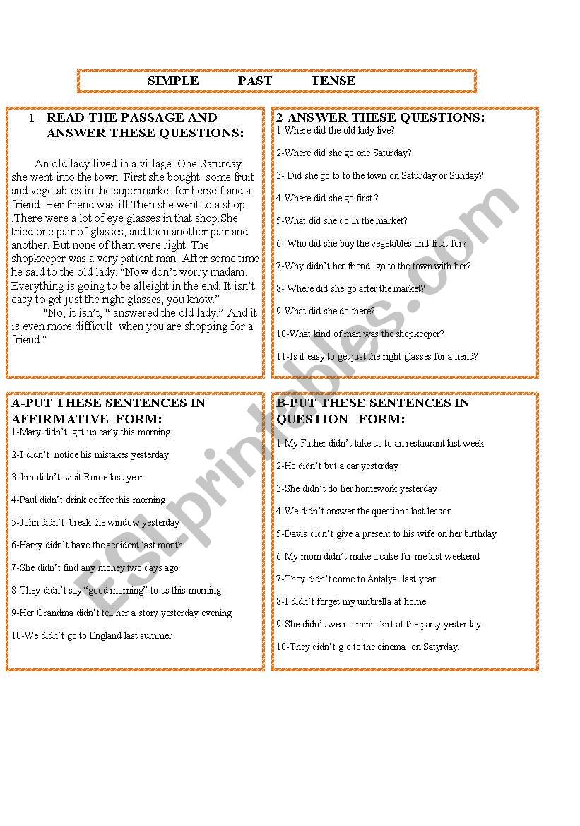 reading passage and Past simple tense